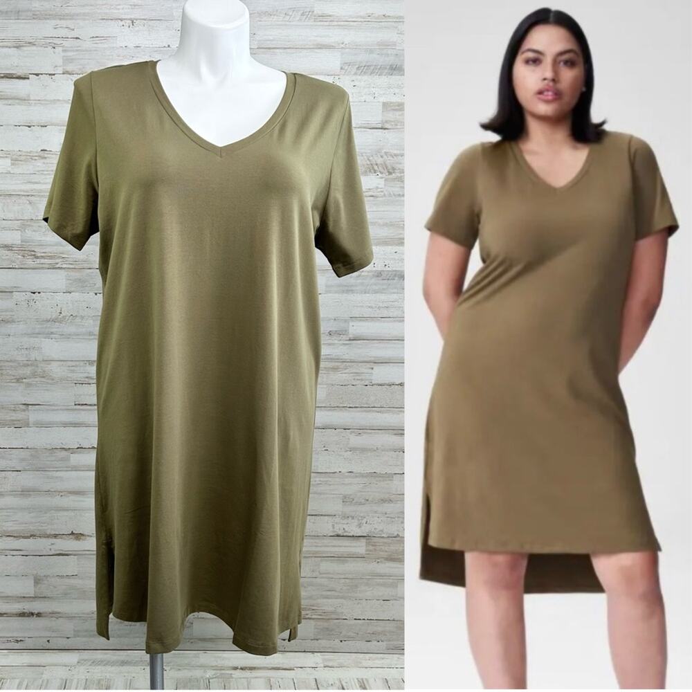 Universal Standard Tesino T-Shirt Dress Women's Size M | 2X Military Olive Knit
